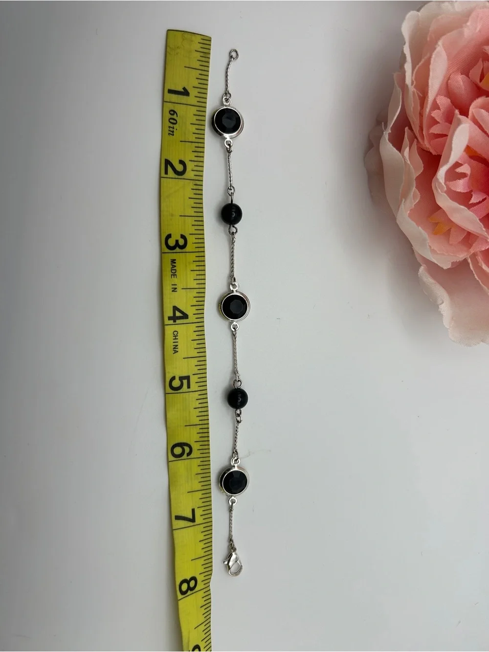 Silver Tone Black Station Bracelet